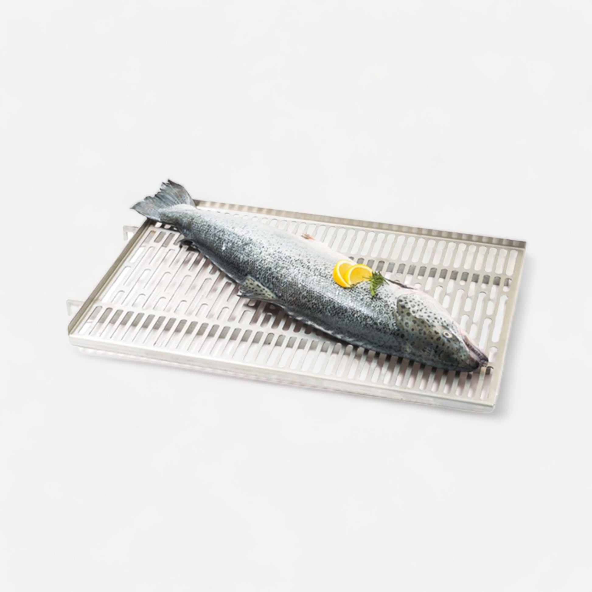 Fish Grill | Full, for automatic lift grill. Grill has a rainbow trout fish with garnishing