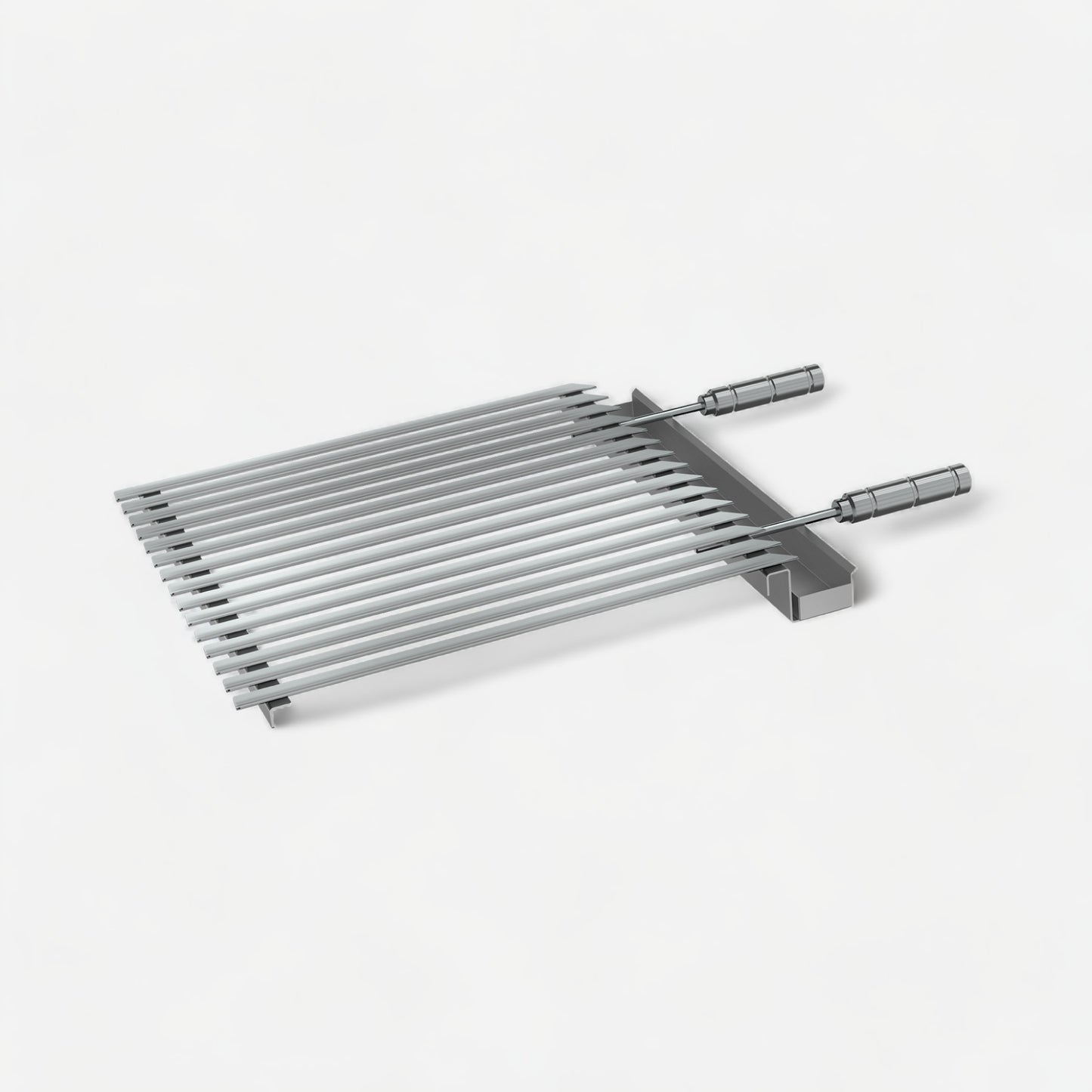 V-Shaped Argentinian grill. Slightly slanted with removable fat collection tray.  Stainless steel 304. Aluminium handles for manual use